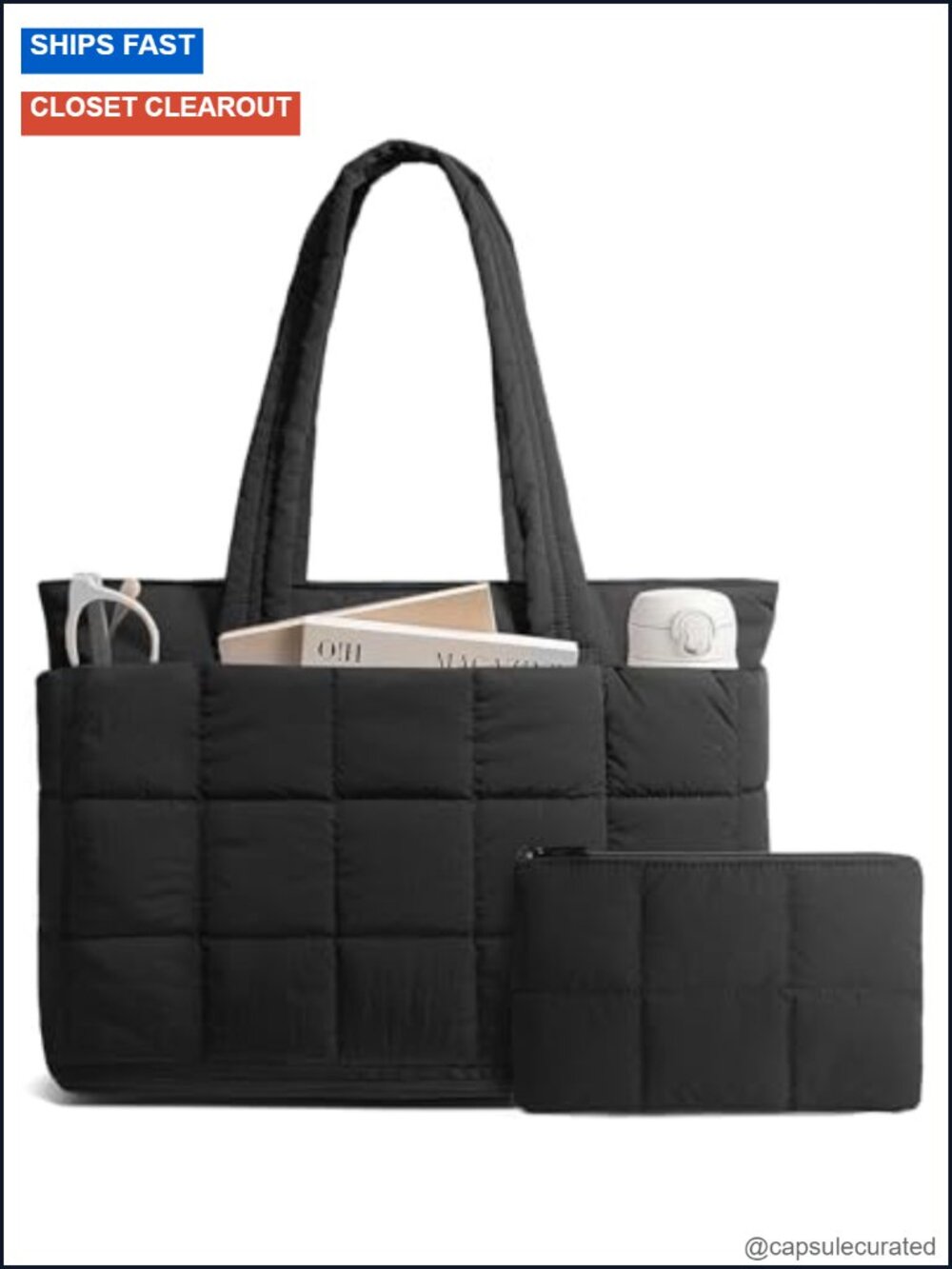 Expandable Laptop Tote Bag with 7 Pockets, Nylon Waterproof Work Bag